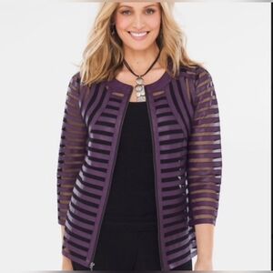 Chicos Travelers Purple and Black Striped Sheer Jacket Size 2 (12/14) NWT